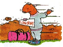 Kevin hitch-hiking to London